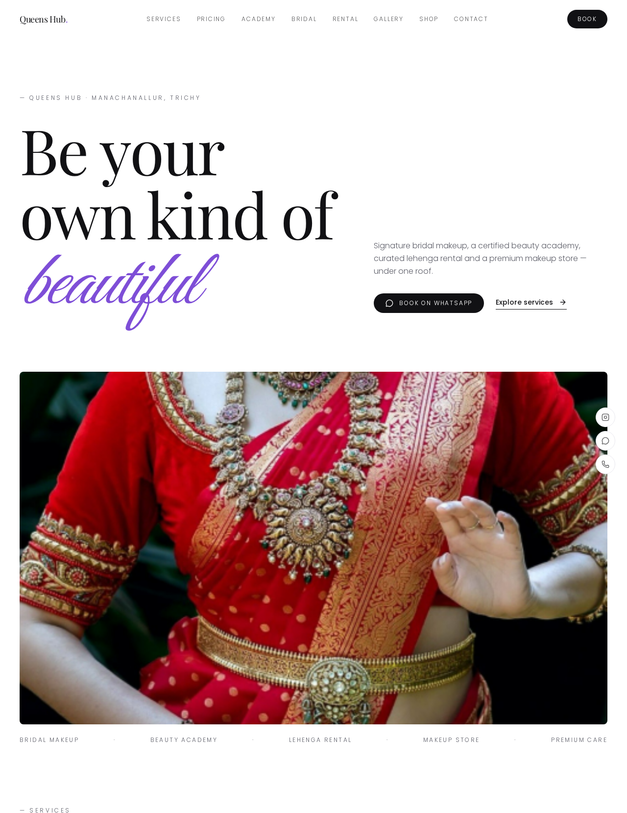 Queen Hub Salon website homepage