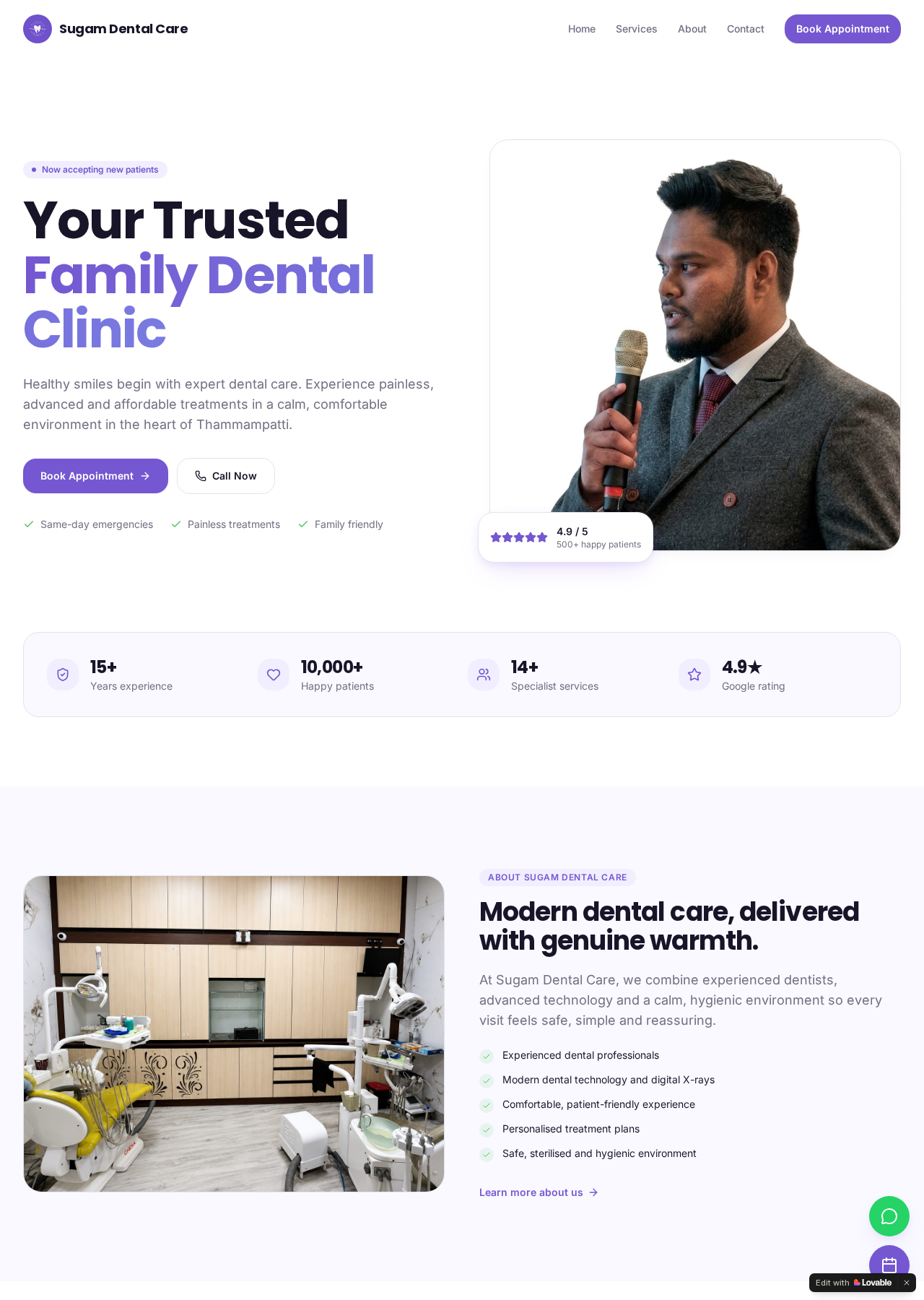 Sugam Dental Care website homepage