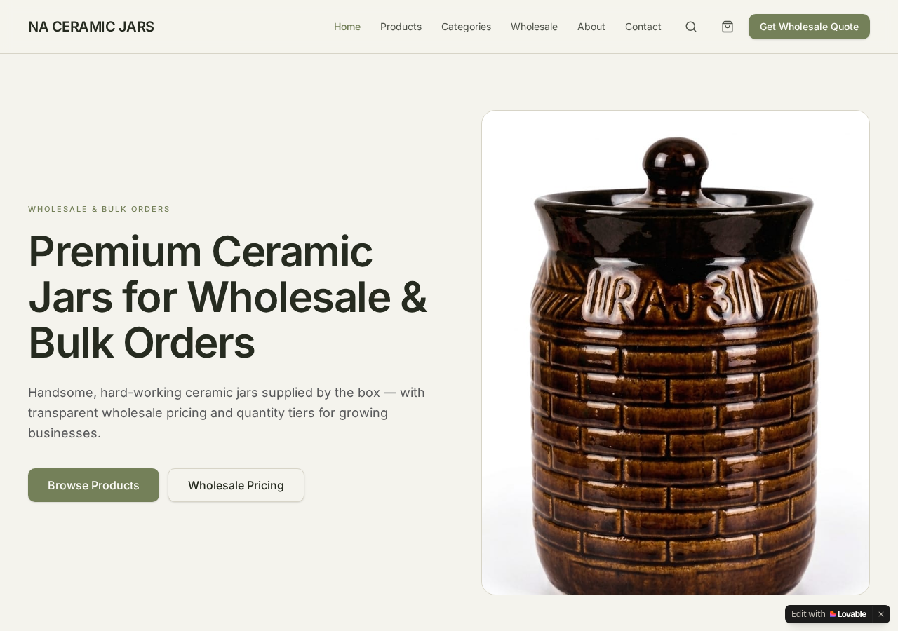 NA Ceramic Jars website homepage